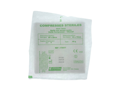 Boite de 50 compresses non-tissé stérile 10x10 cm sachet de 2