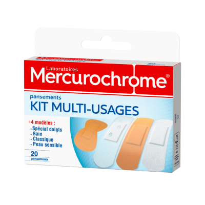 Boite de 20 Pansements panachés multi-usages Mercurochrome