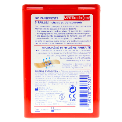 Pansement premiers secours x100 Mercurochrome