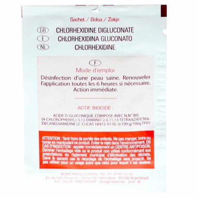 Chlorhexidine en lingette de 2 ml