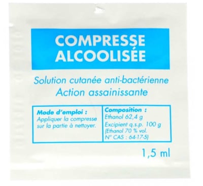 Sachet de lingette imprégné d'alcool 70° RONT Pour désinfecter la