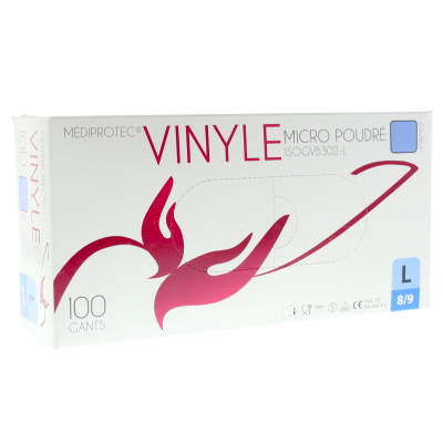 Gants vinyle bleus micro poudrés
