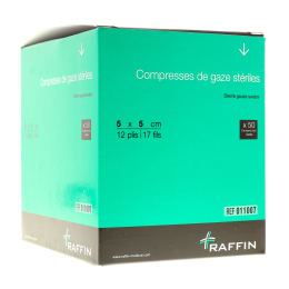 Boite de 50 sachets de 1 compresse de gaze stérile 5x5cm