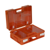 Coffret orange ouvert avec compartiments