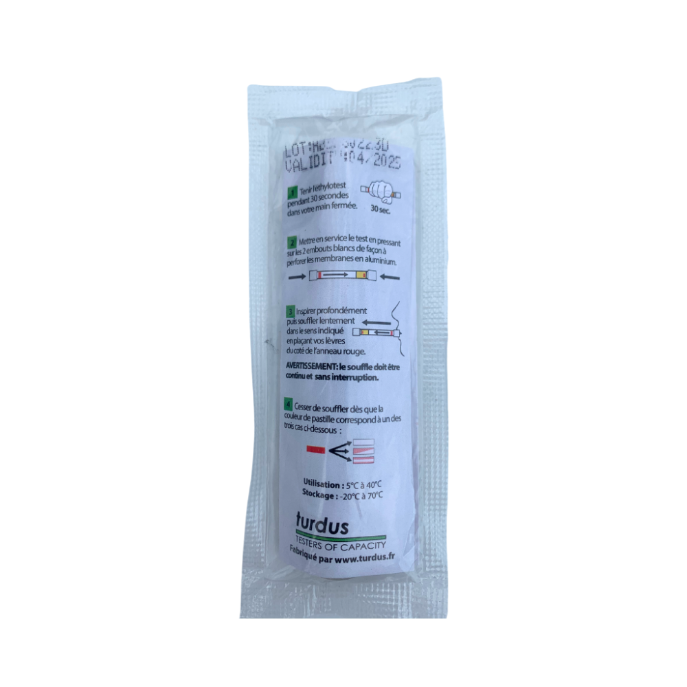 Ethylotest chimique à usage unique en sachet NFX20-702