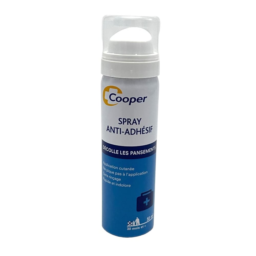 Spray anti adhesif Cooper  Retrait des pansements et résidus de colle