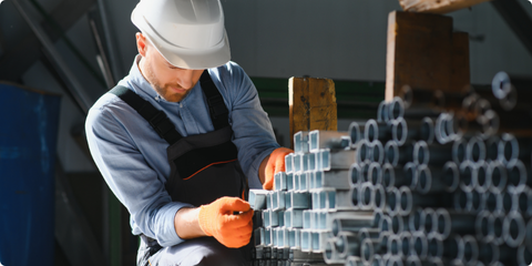 Homme qui travail avec un casque et un tablier