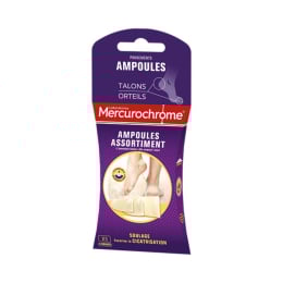 Pansements panachés ampoules talons orteils Mercurochrome en boîte de 5