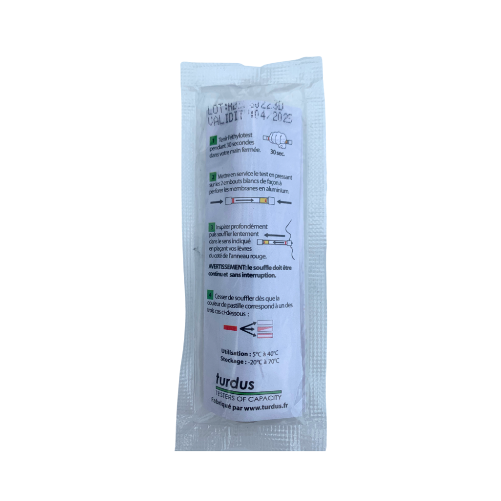 Éthylotest chimique 0,2 g jetable sans ballon normes NFX20-702