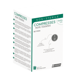 Boite de 100 compresses non-tissées non stériles 7,5 x 7,5 cm
